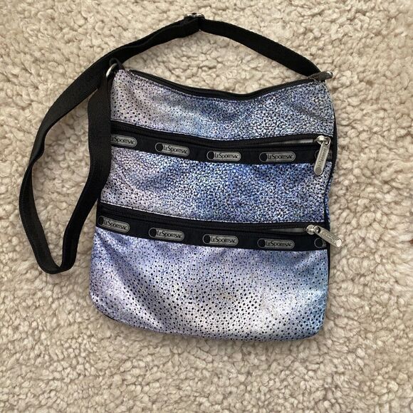 LeSportsac Classic 3-Zip Crossbody Bag Adjustable Strap silver blue purple black - Picture 1 of 7